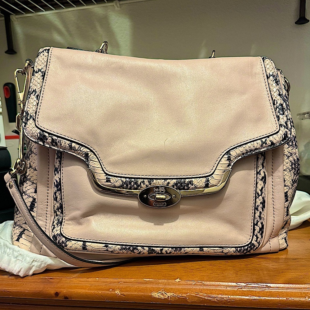 Coach Light Pink And Snakeskin Shoulder Bag